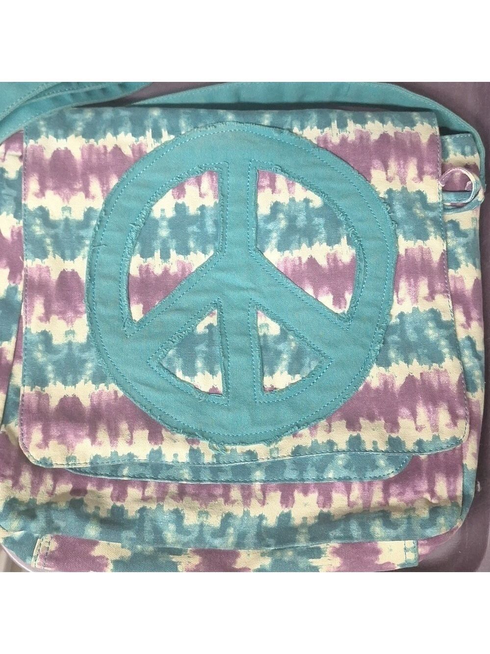 Shoulder Bag Tie Dye Peace Sign Purple Blue Satchel